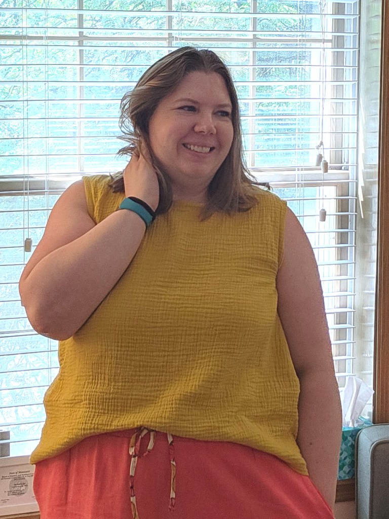 Fabric Store Phoebe Linen Tank in a yellow double gauze. 