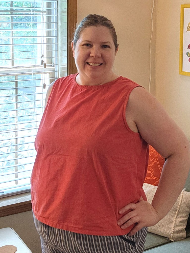 Fabric Store Phoebe Linen Tank in a thrifted faded red cotton fabric.